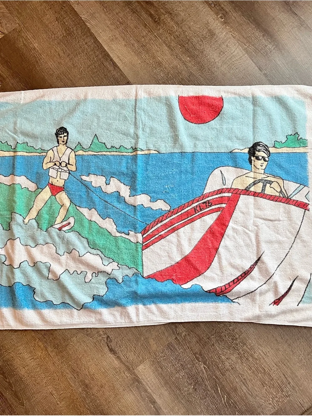 VTG Leshner beach towel water ski boat #retro
